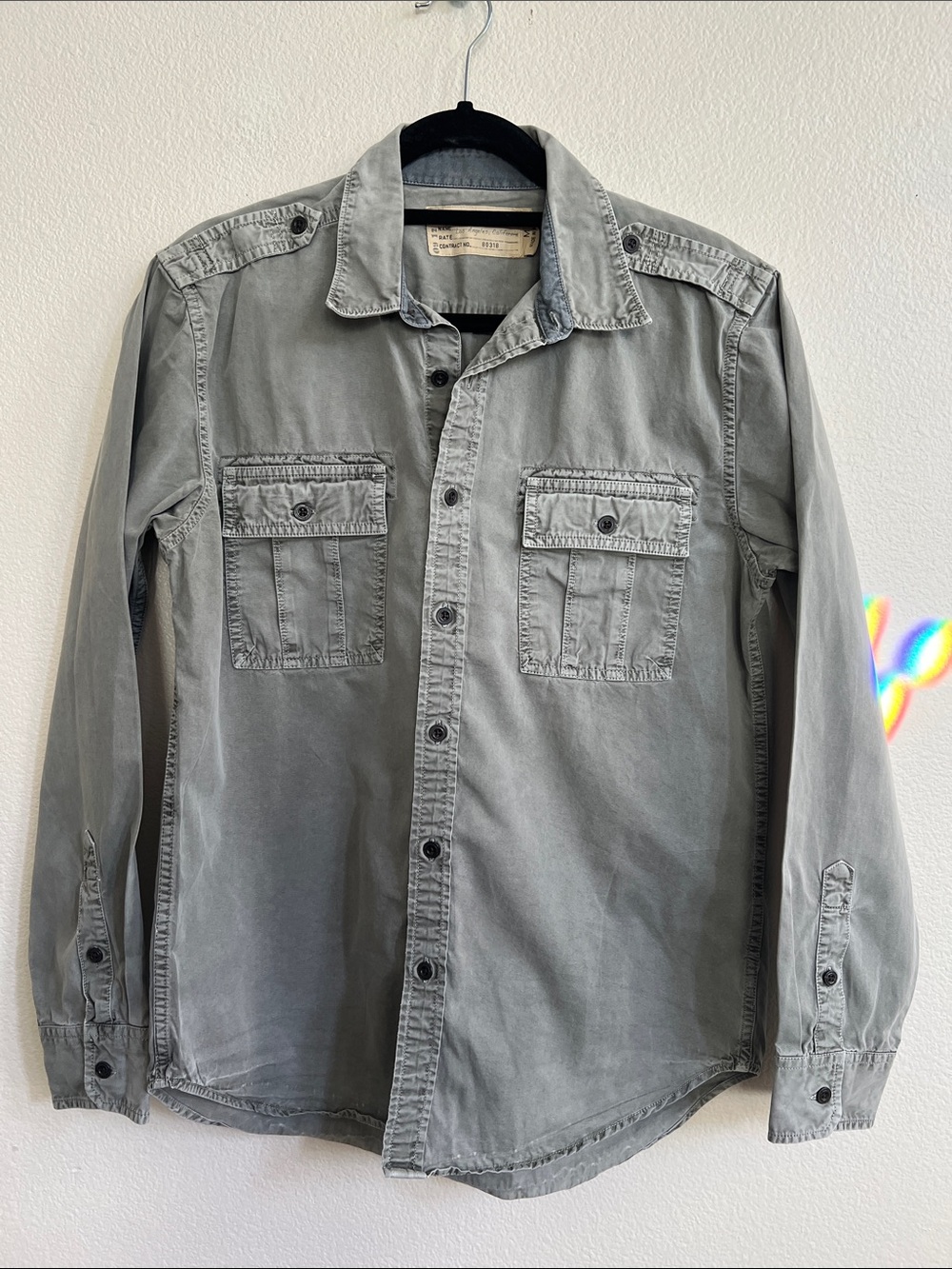 LUCKY BRAND Vintage Denim Button-Up L-Sleeve Shirt Gray Acid Washed Men's M